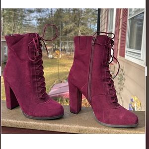 Carlos Santana Purple Suede Lace Up High Heel Witch Boots Ladies 9.5
